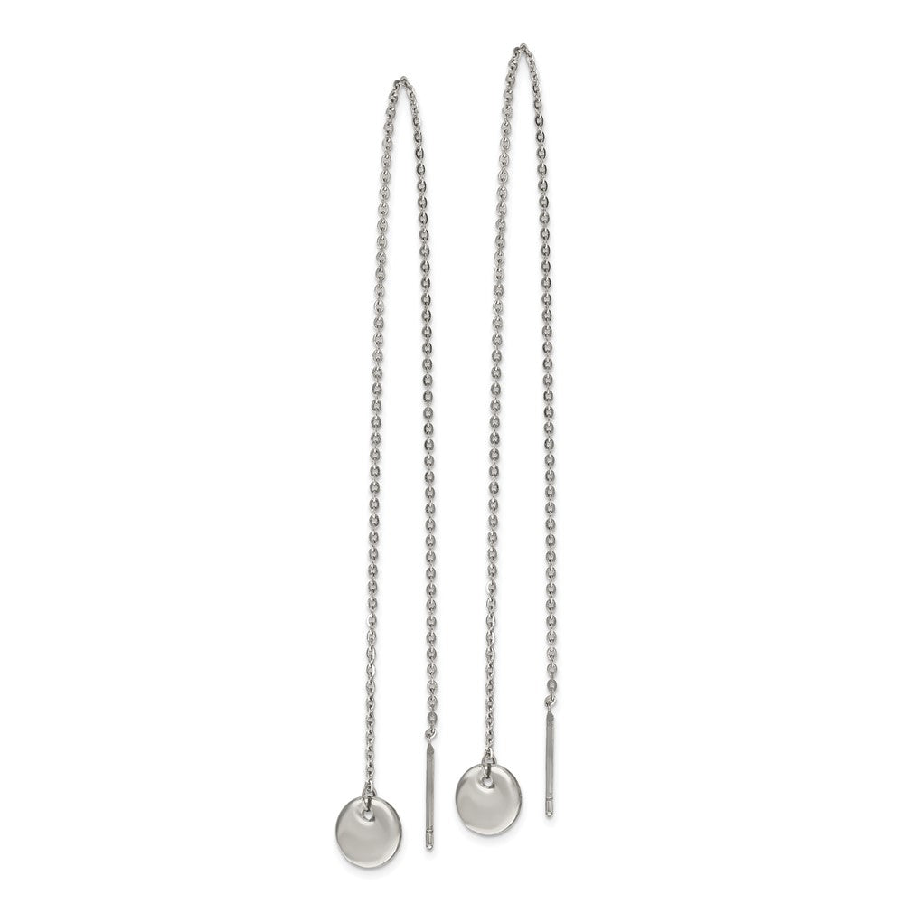 Stainless Steel Polished Disc Dangle Threader Earrings