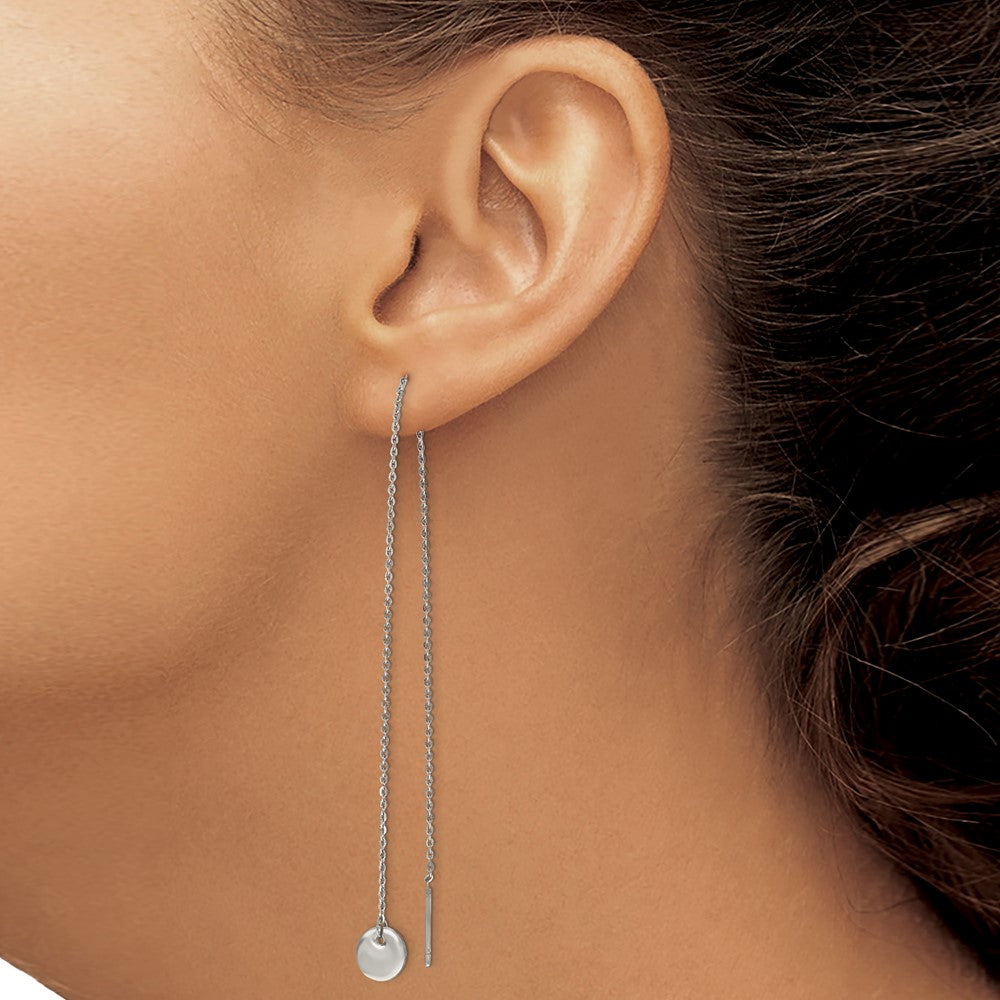 Stainless Steel Polished Disc Dangle Threader Earrings