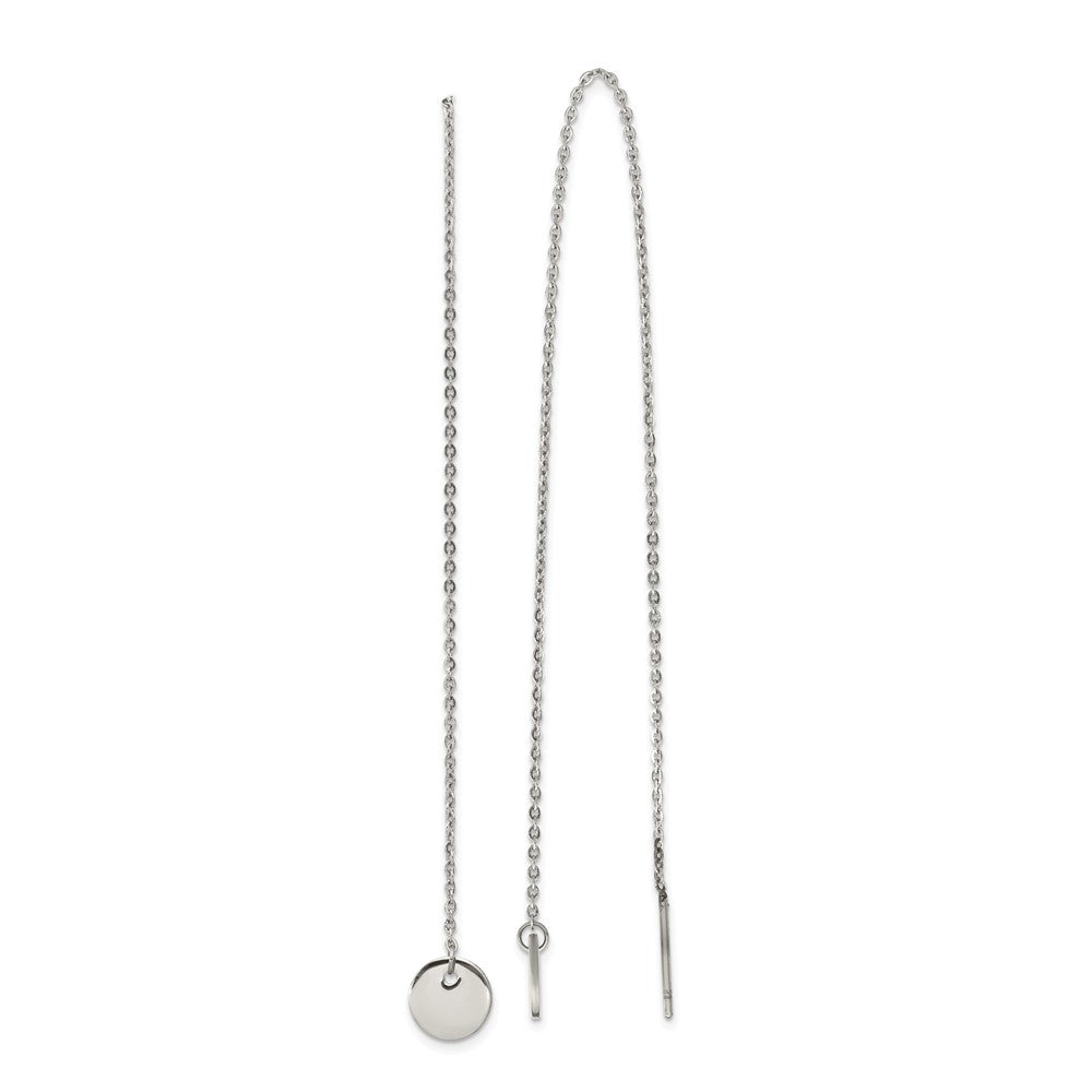 Stainless Steel Polished Disc Dangle Threader Earrings
