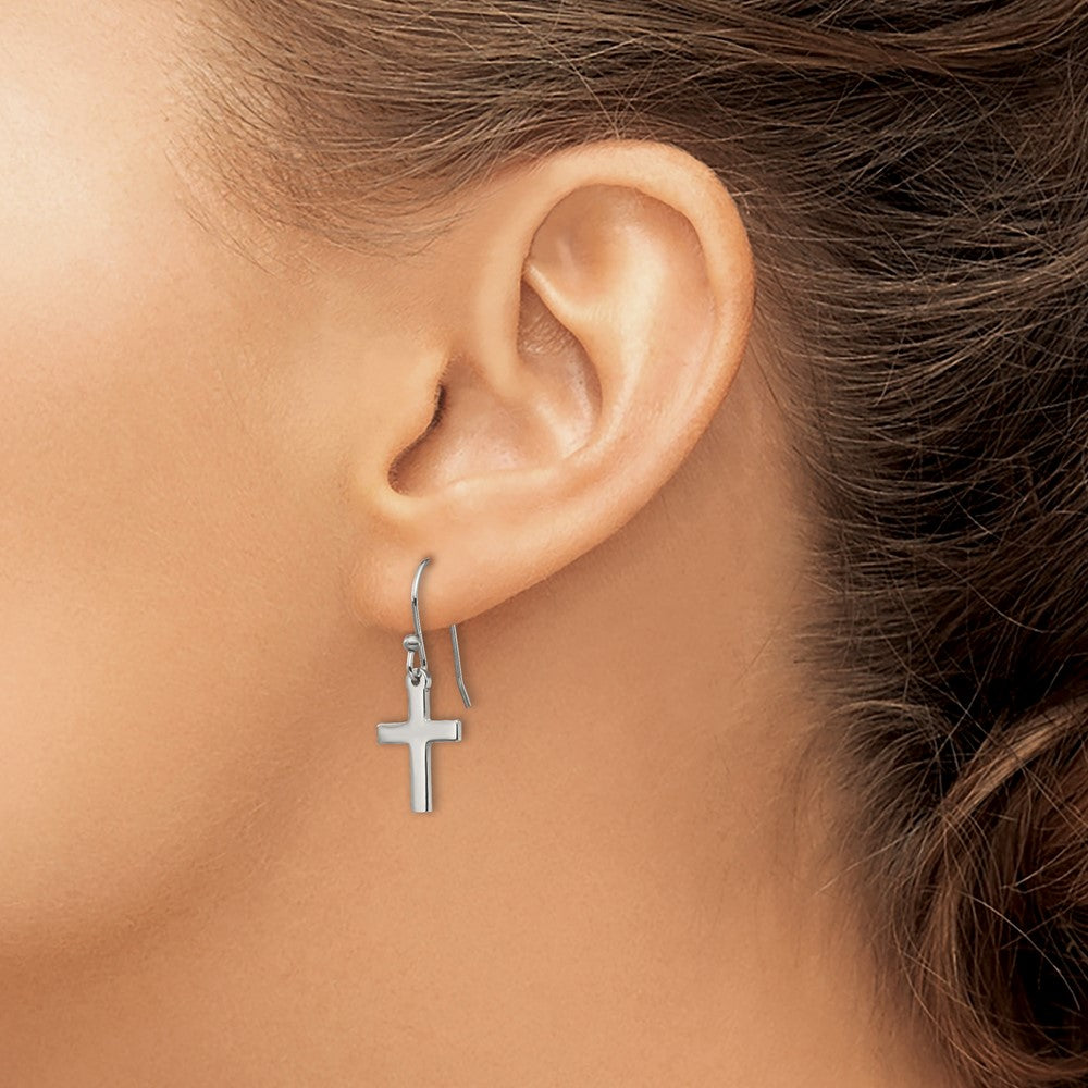 Stainless Steel Polished Cross Dangle Shepherd Hook Earrings