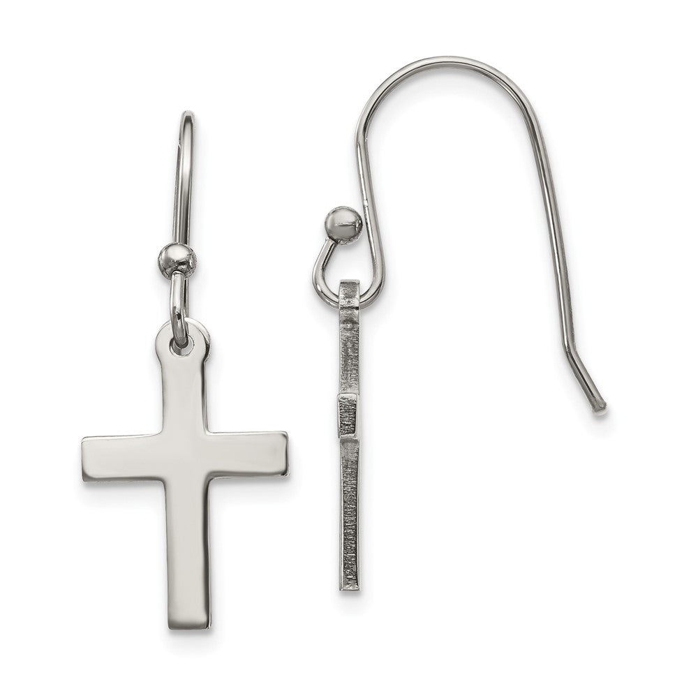 Stainless Steel Polished Cross Dangle Shepherd Hook Earrings