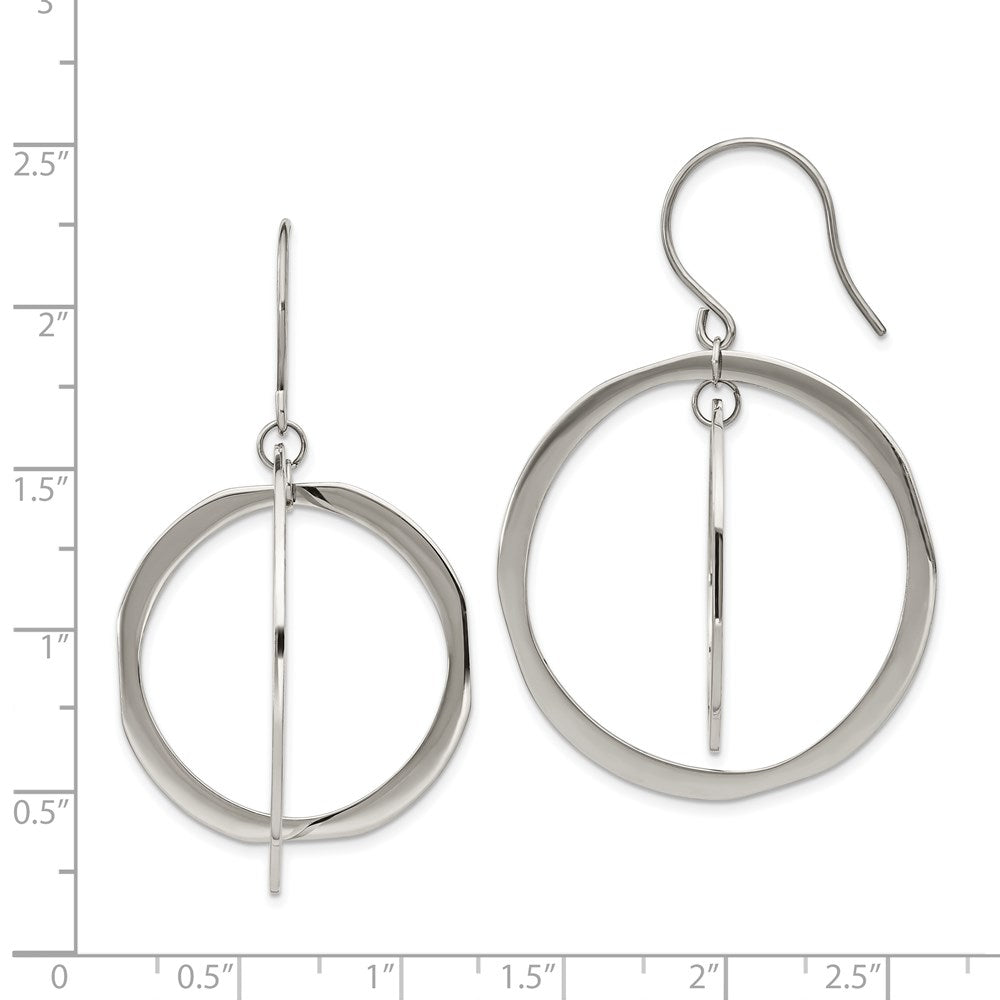 Stainless Steel Polished Circles Dangle Shepherd Hook Earring