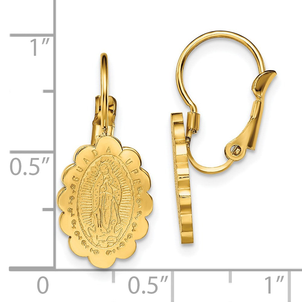 Stainless Steel Polished Yellow IP Etched Lady of Guadalupe Earrings