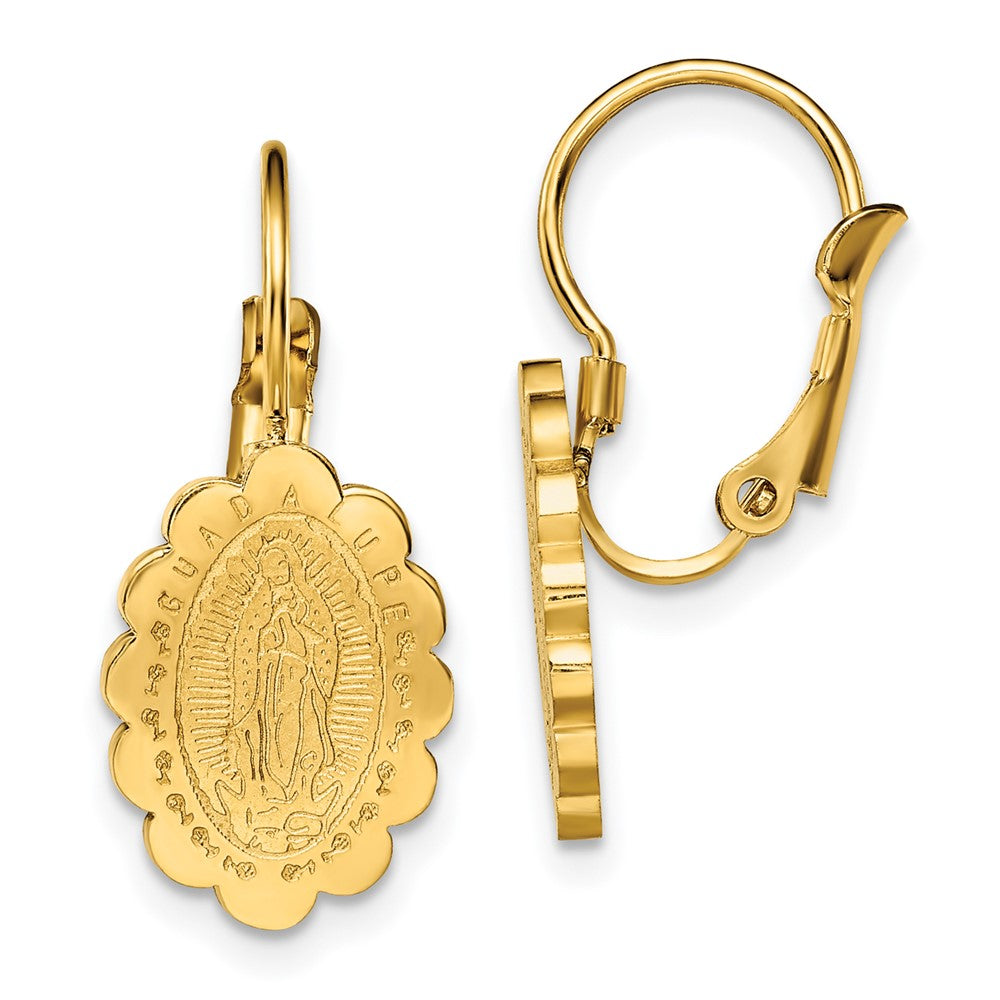 Stainless Steel Polished Yellow IP Etched Lady of Guadalupe Earrings