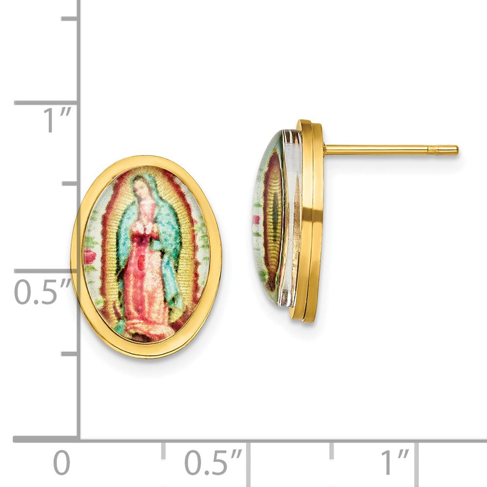Stainless Steel Polished Yellow IP Enamel Lady of Guadalupe Post Earrings
