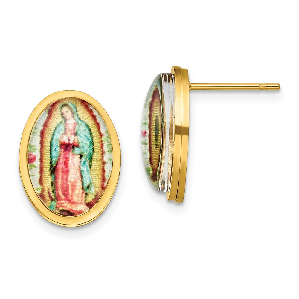Stainless Steel Polished Yellow IP Enamel Lady of Guadalupe Post Earrings