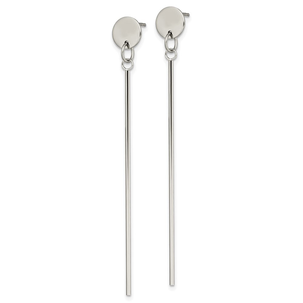 Stainless Steel Polished Disc with Bar Dangle Post Earrings