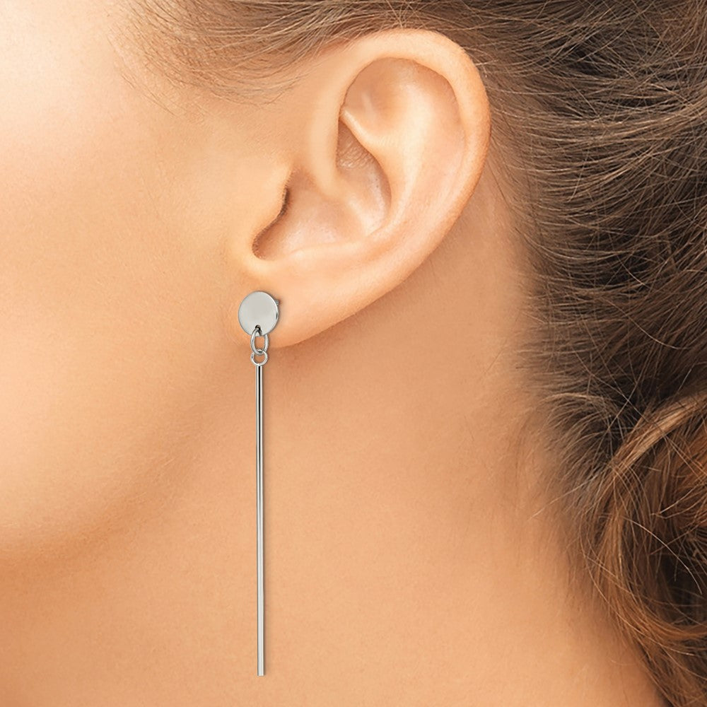 Stainless Steel Polished Disc with Bar Dangle Post Earrings