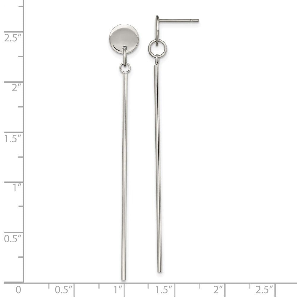 Stainless Steel Polished Disc with Bar Dangle Post Earrings
