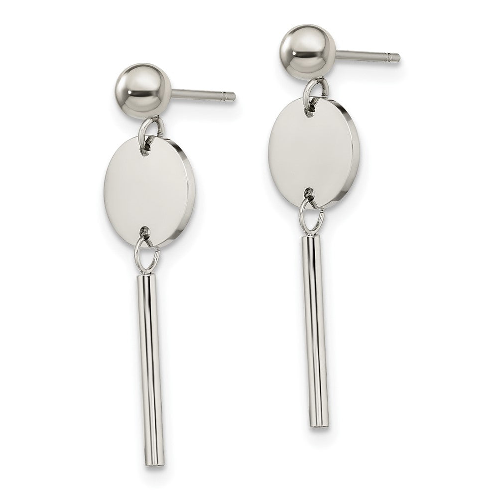 Stainless Steel Polished Disc w/Bar Post Dangle Earrings