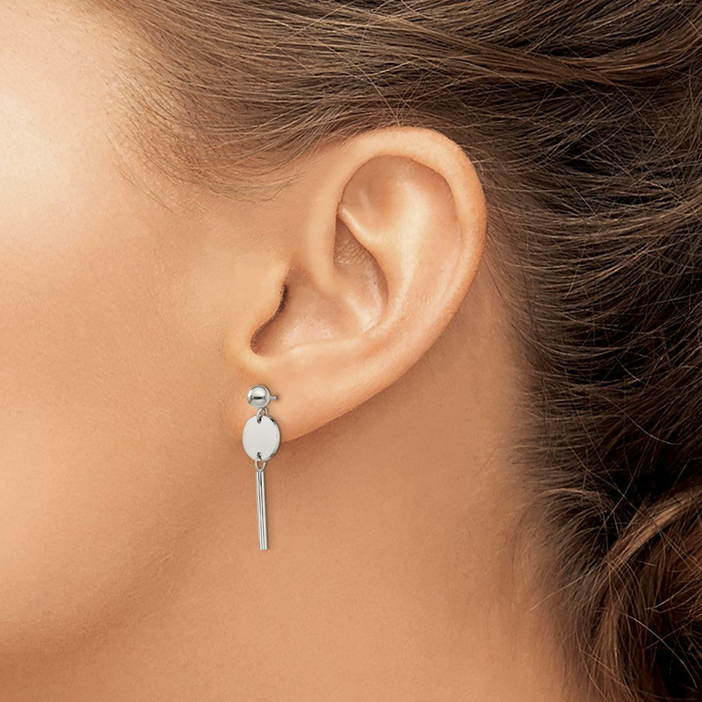 Stainless Steel Polished Disc w/Bar Post Dangle Earrings