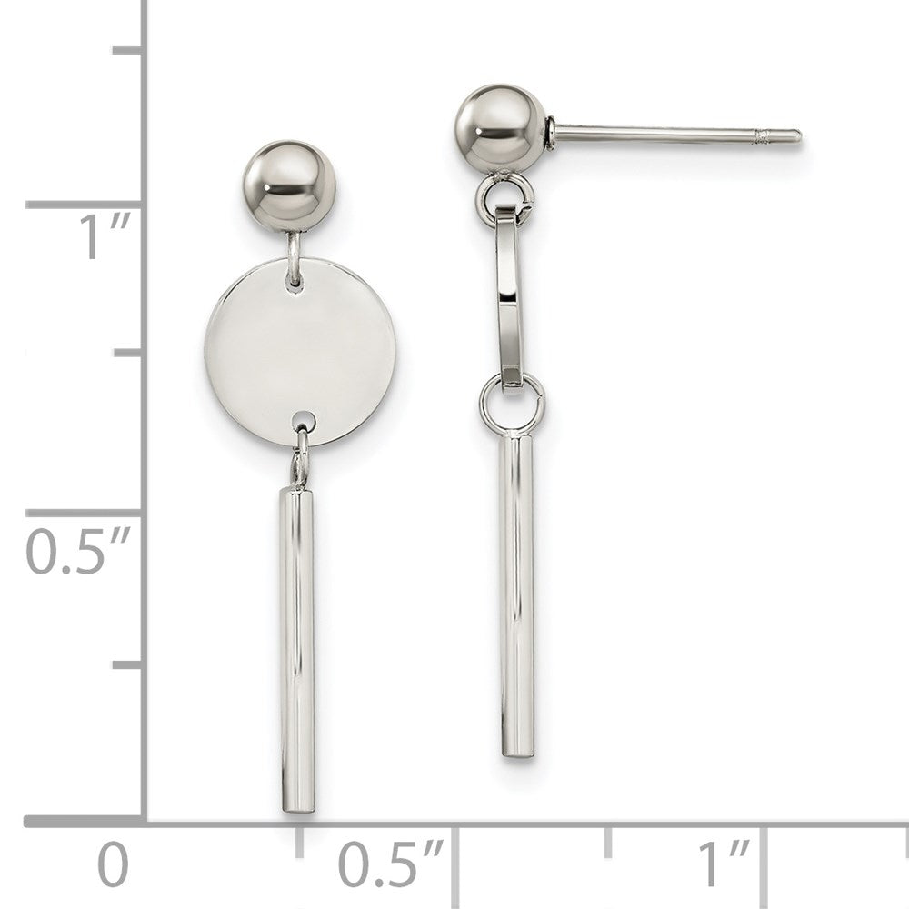 Stainless Steel Polished Disc w/Bar Post Dangle Earrings