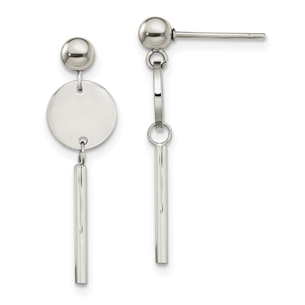 Stainless Steel Polished Disc w/Bar Post Dangle Earrings