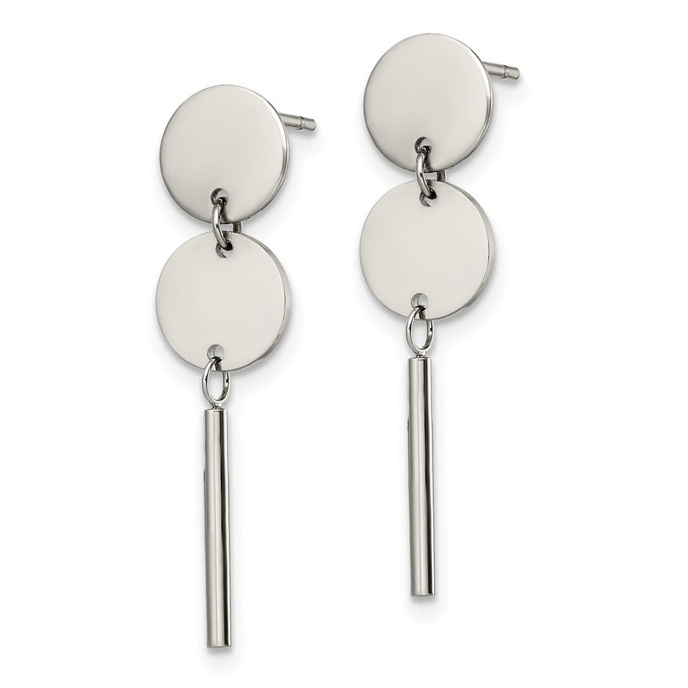 Stainless Steel Polished Discs w/Bar Post Dangle Earrings
