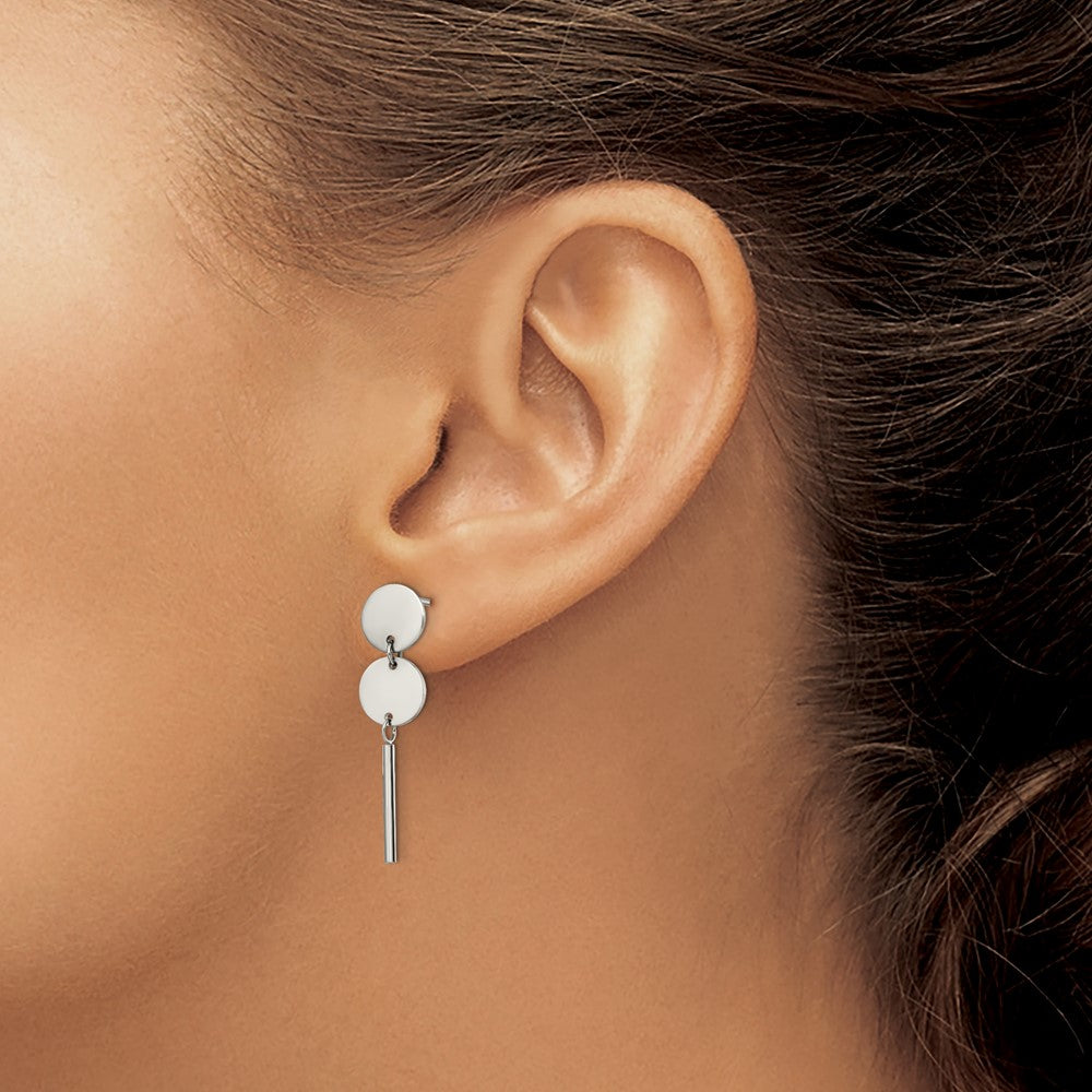 Stainless Steel Polished Discs w/Bar Post Dangle Earrings