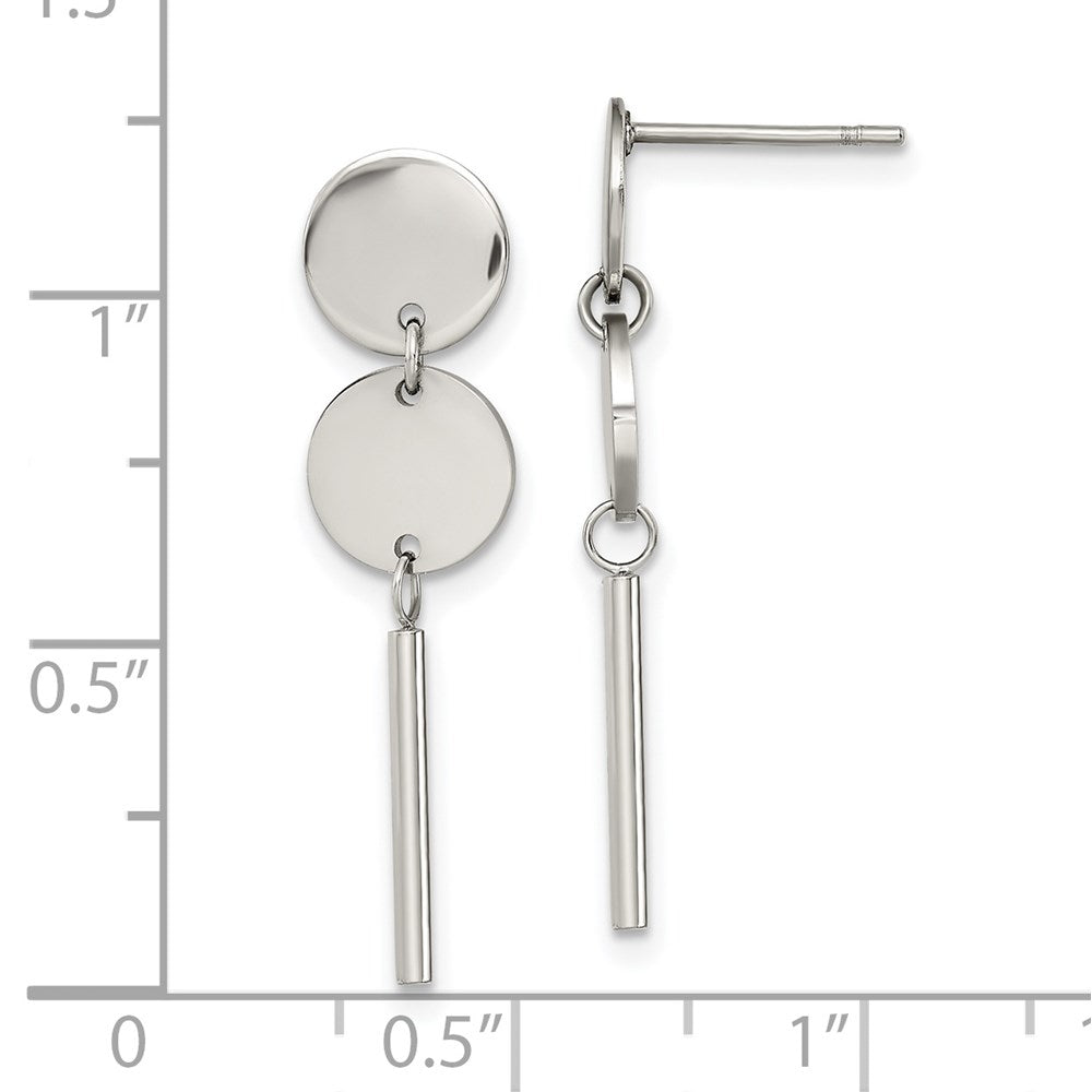 Stainless Steel Polished Discs w/Bar Post Dangle Earrings