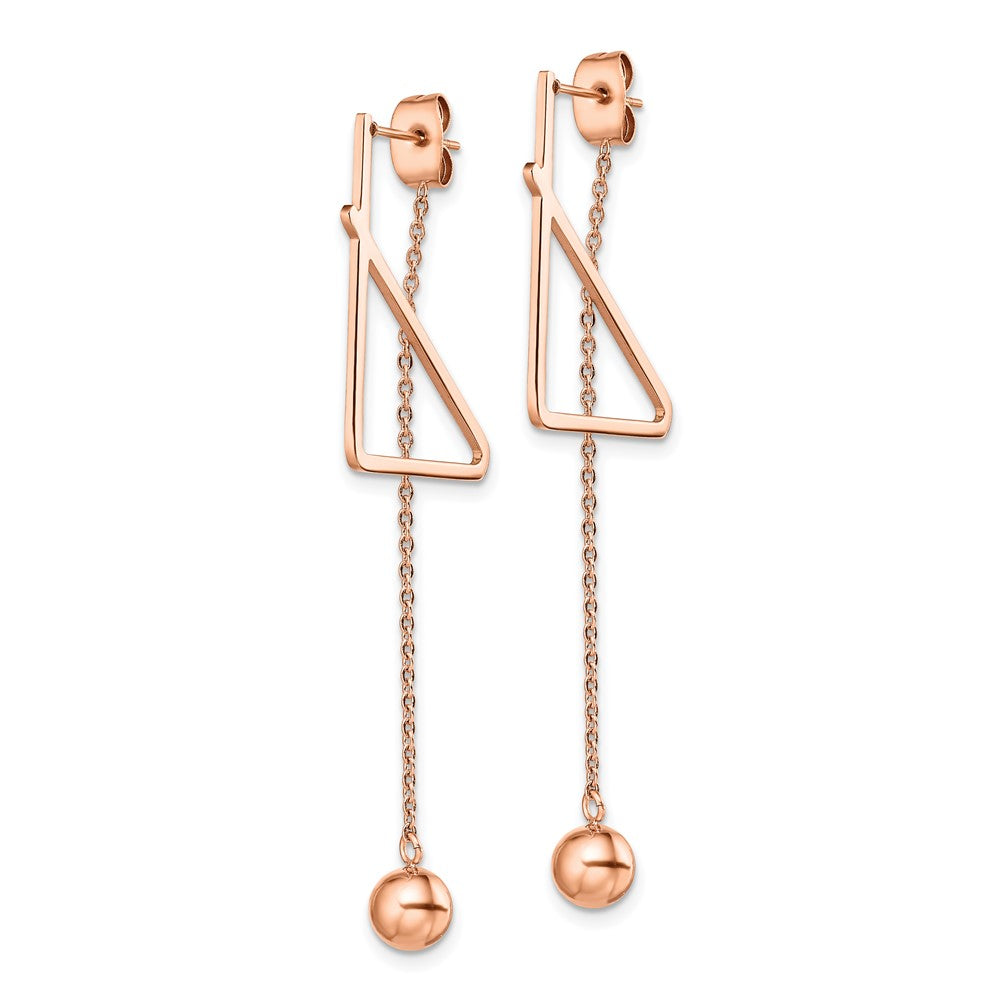 Stainless Steel Polished Rose IP Front & Back Post Ball Dangle Earrings