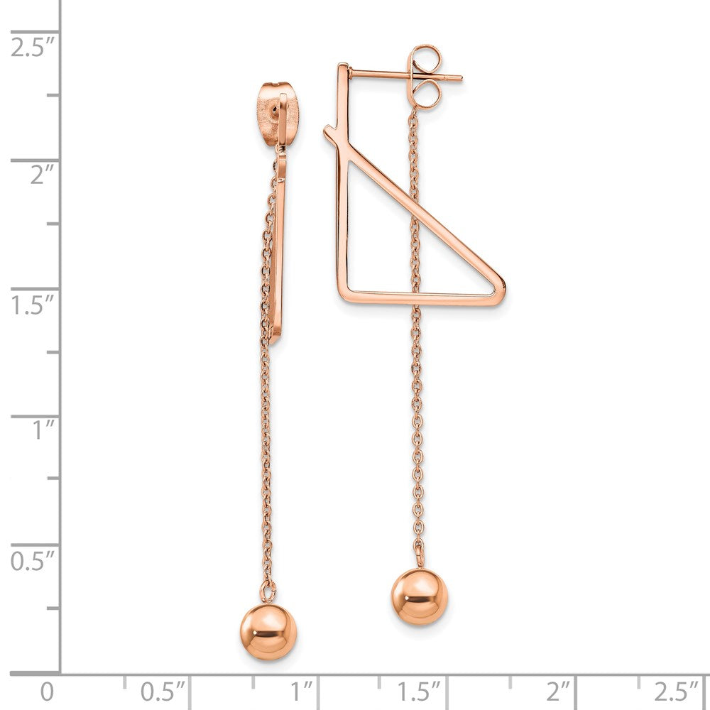 Stainless Steel Polished Rose IP Front & Back Post Ball Dangle Earrings