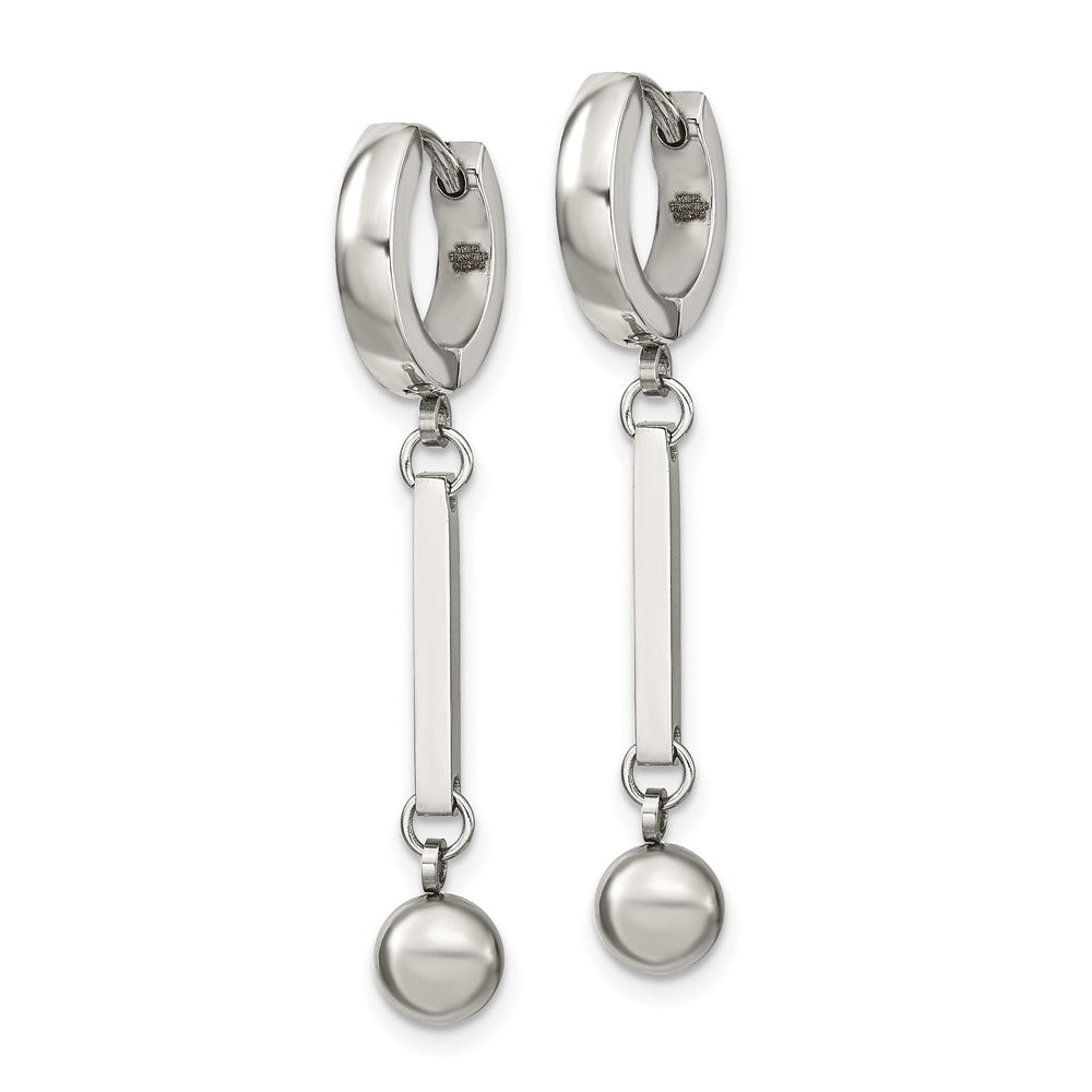 Stainless Steel Polished with Bar & Ball Dangle Hinged Hoop Earrings