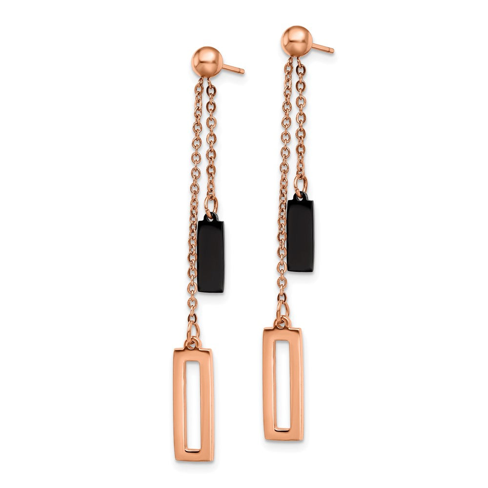 Stainless Steel Polished Rose and Black IP-plated Post Dangle Earrings