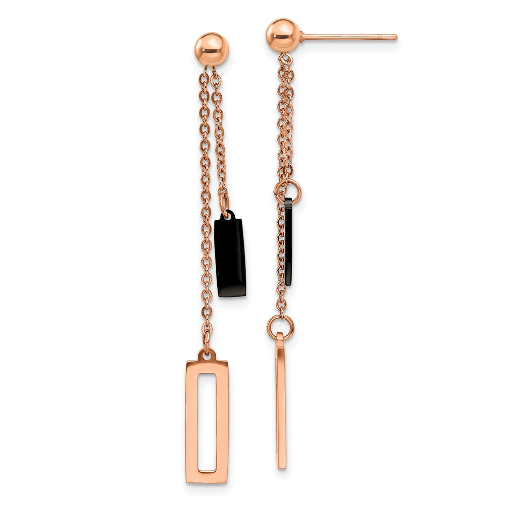 Stainless Steel Polished Rose and Black IP-plated Post Dangle Earrings