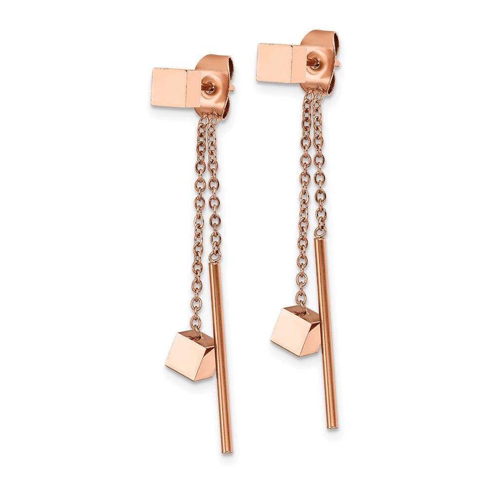 Stainless Steel Polished Rose IP-plated Front & Back Post Dangle Earrings