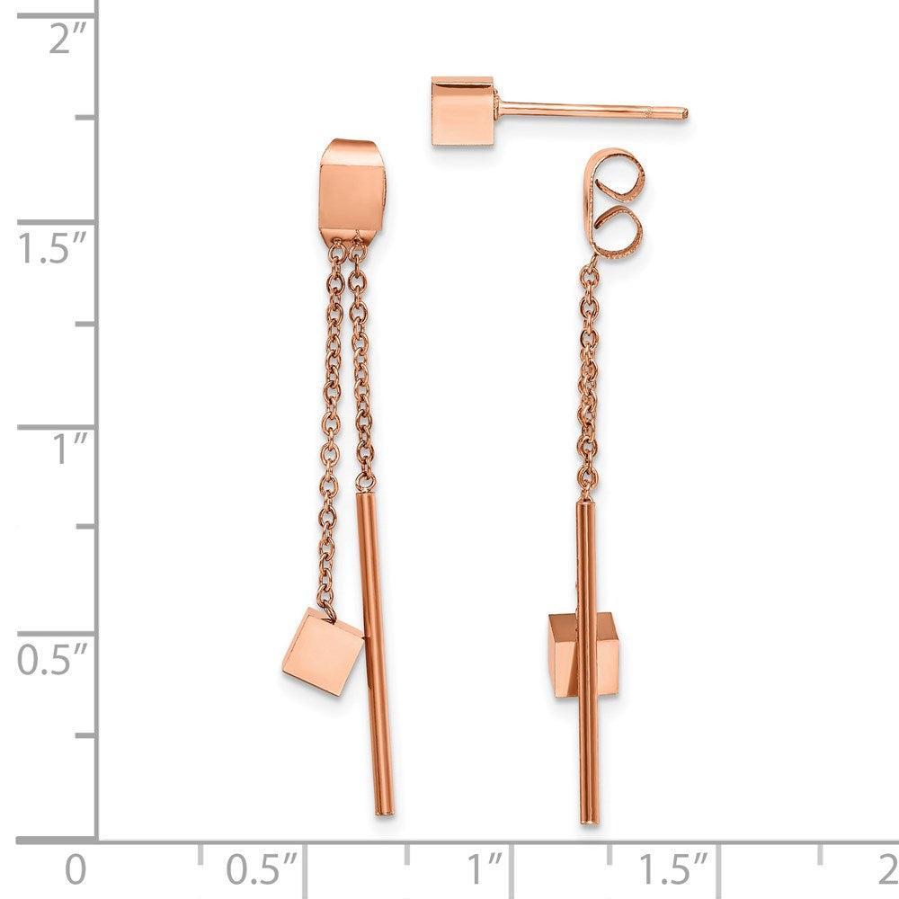 Stainless Steel Polished Rose IP-plated Front & Back Post Dangle Earrings