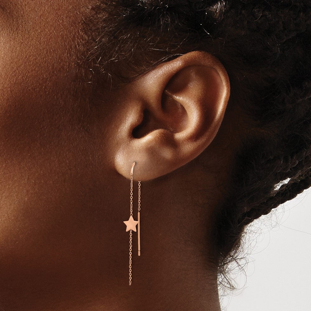 Stainless Steel Polished Rose IP-plated Star Threader Earrings
