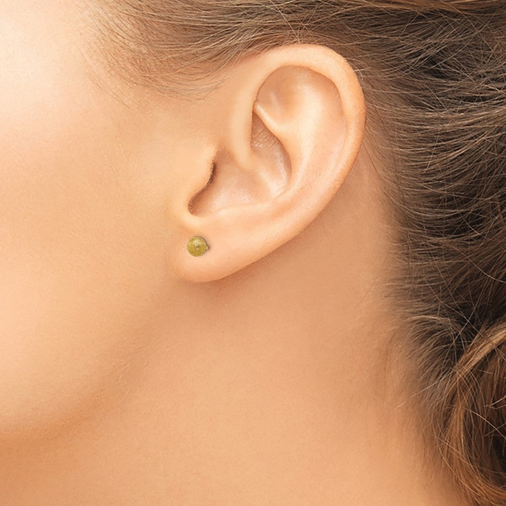 Stainless Steel Polished Laser cut Yellow IP-plated 5mm Ball Post Earrings