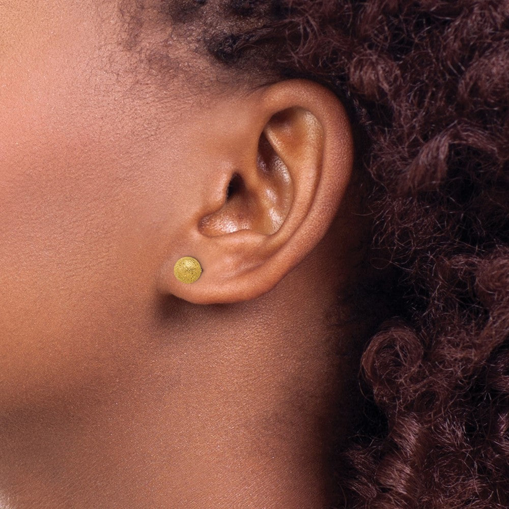 Stainless Steel Polished Laser cut Yellow IP-plated 6mm Ball Post Earrings