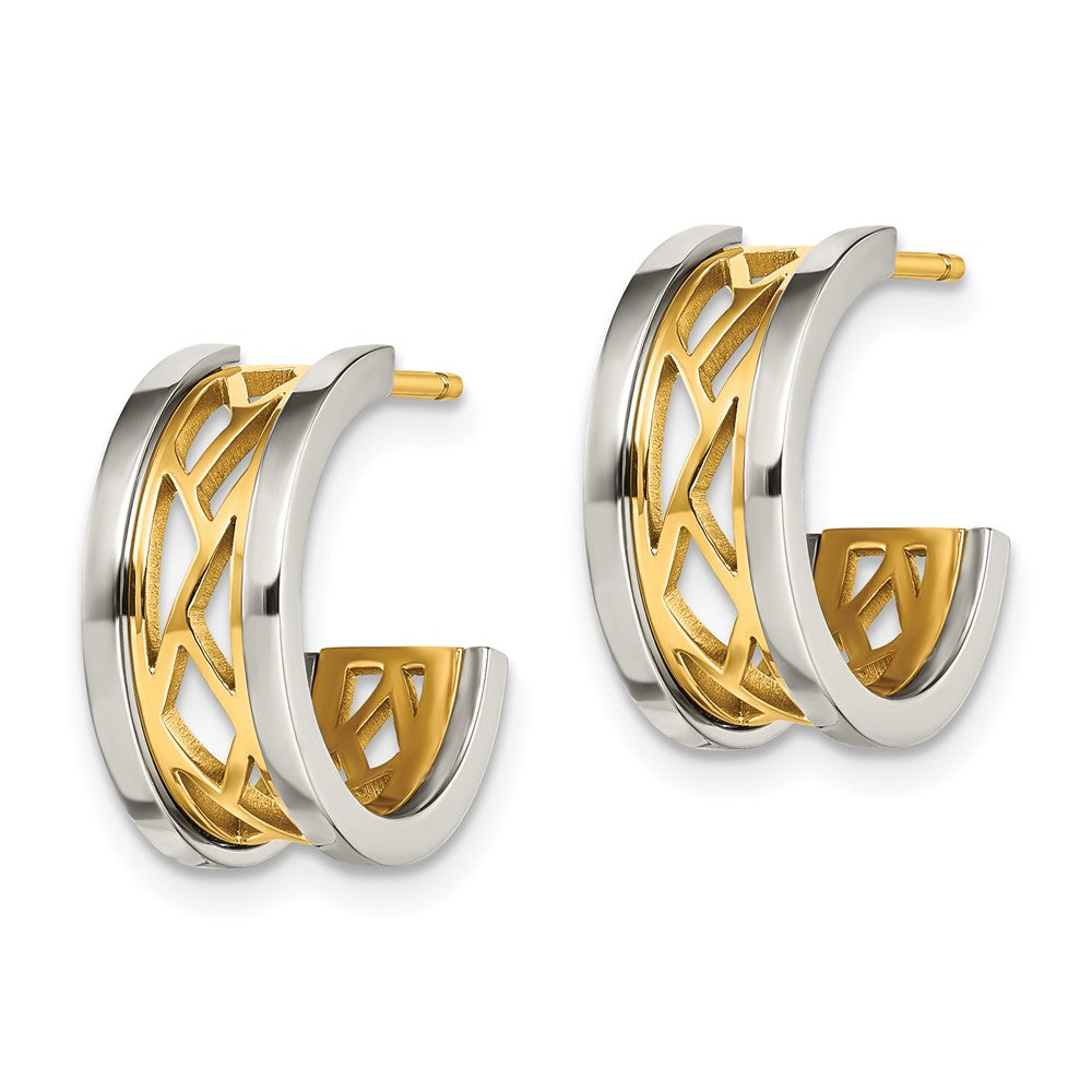 Stainless Steel Polished Yellow IP-plated Post J Hoop Earrings