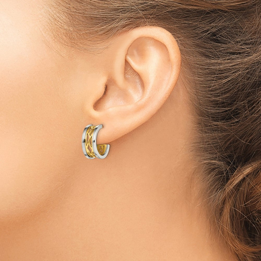 Stainless Steel Polished Yellow IP-plated Post J Hoop Earrings
