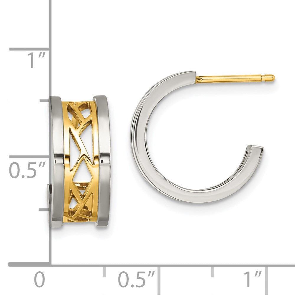 Stainless Steel Polished Yellow IP-plated Post J Hoop Earrings
