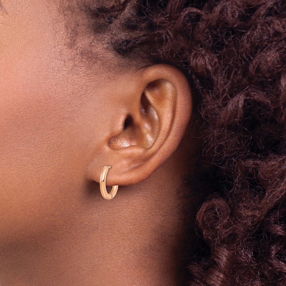 Stainless Steel Polished Rose IP-plated 2.5mm Hinged Hoop Earrings