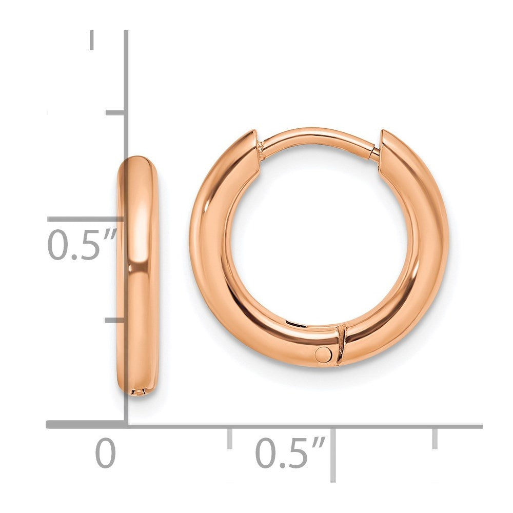 Stainless Steel Polished Rose IP-plated 2.5mm Hinged Hoop Earrings