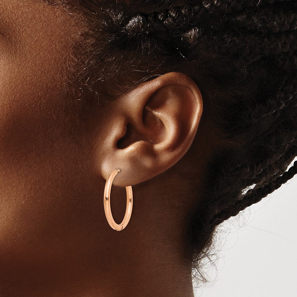 Stainless Steel Polished Rose IP-plated 2.5mm Hinged Hoop Earrings