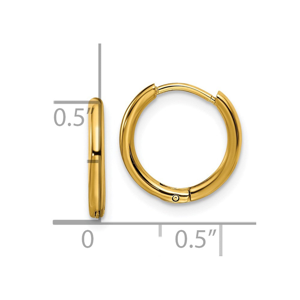Stainless Steel Polished Yellow IP-plated 1.6mm Hinged Hoop Earrings