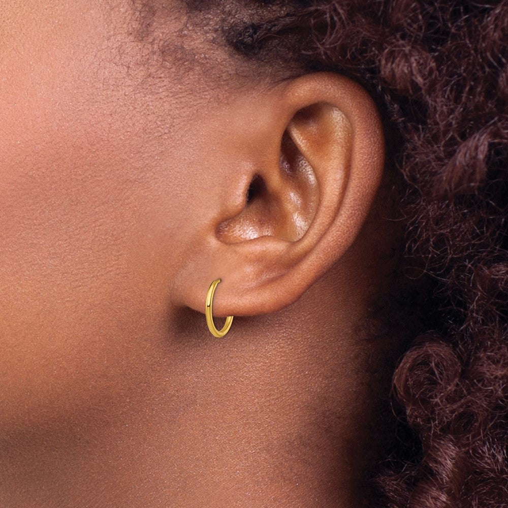 Stainless Steel Polished Yellow IP-plated 1.6mm Hinged Hoop Earrings