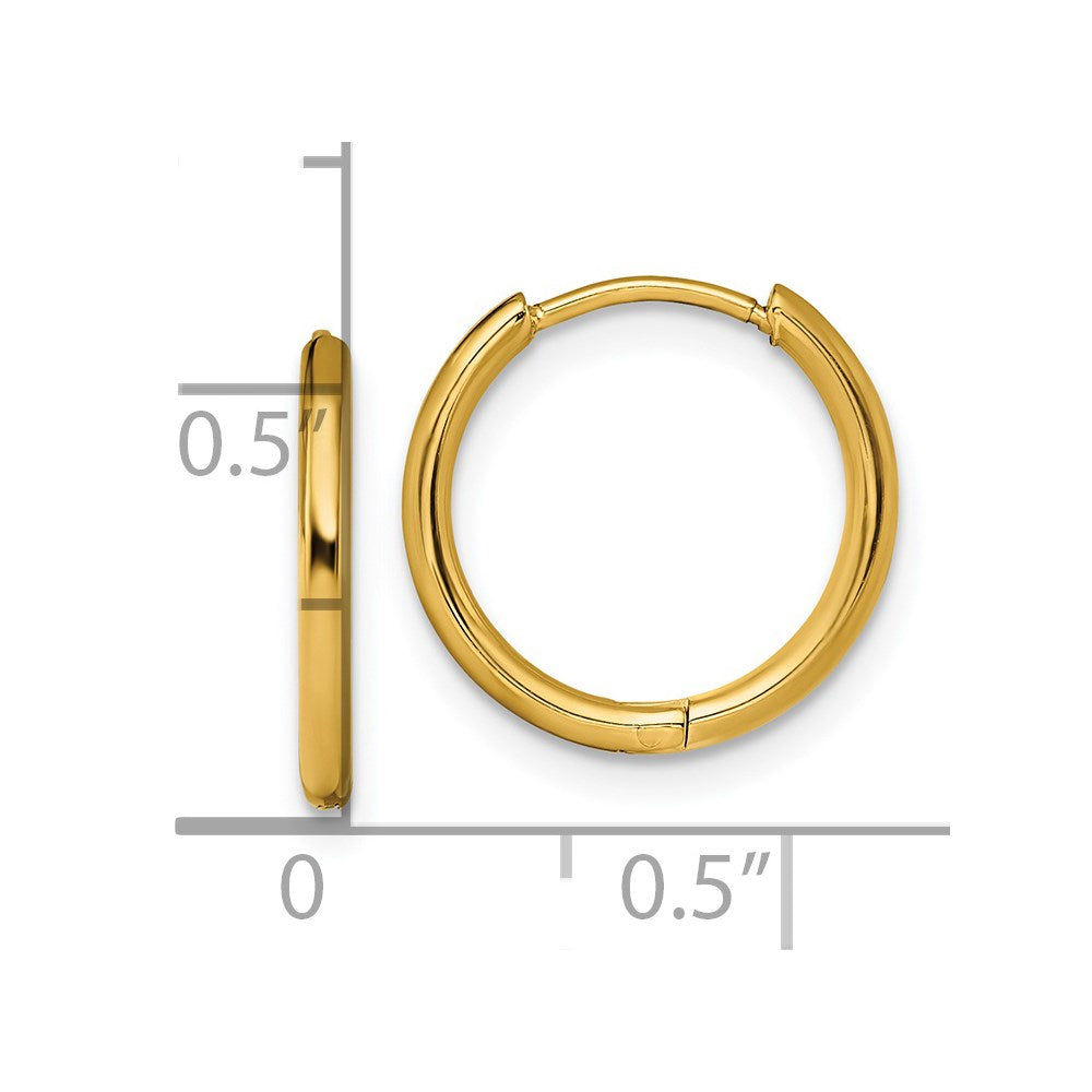 Stainless Steel Polished Yellow IP-plated 1.6mm Hinged Hoop Earrings