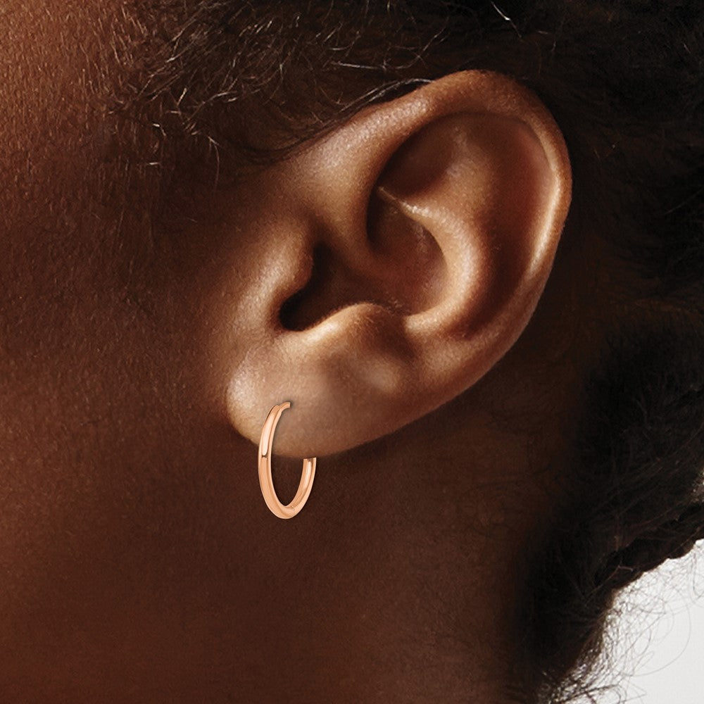 Stainless Steel Polished Rose IP-plated 1.6mm Hinged Hoop Earrings