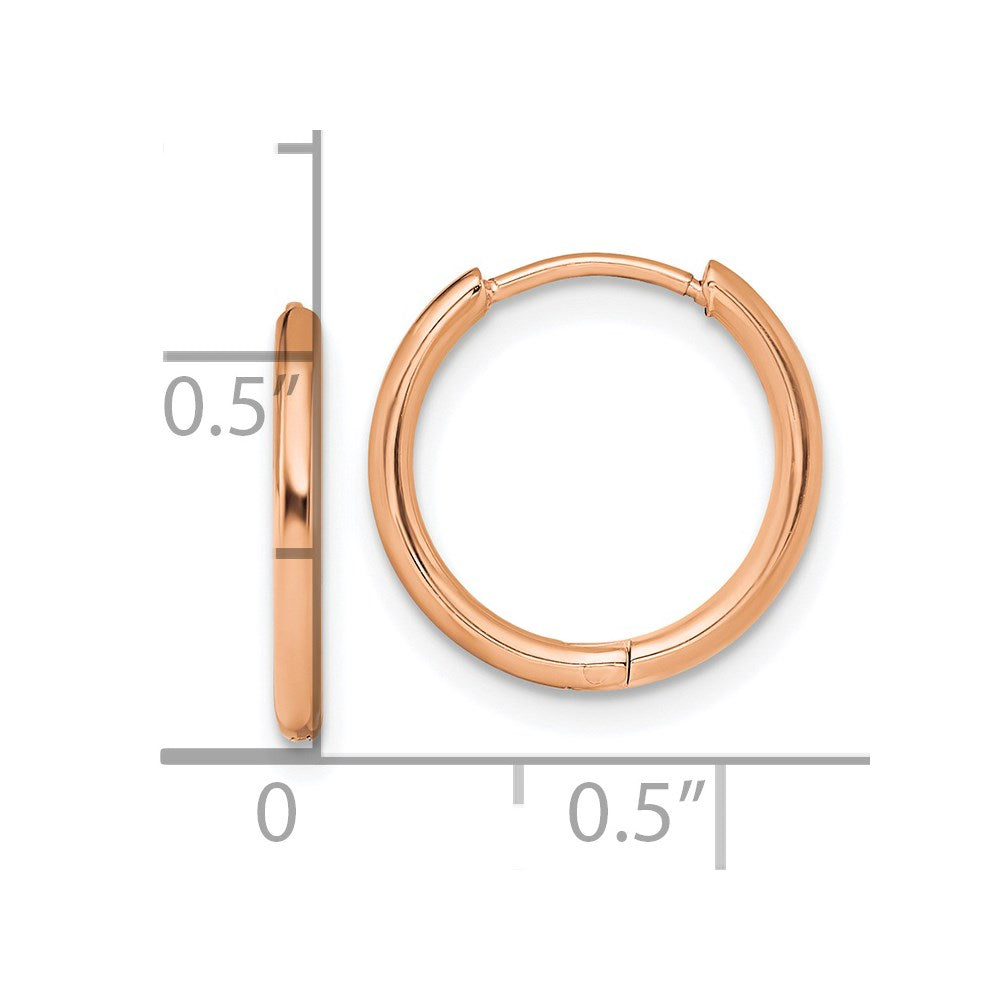 Stainless Steel Polished Rose IP-plated 1.6mm Hinged Hoop Earrings