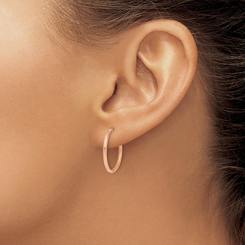 Stainless Steel Polished Rose IP-plated 1.6mm Hinged Hoop Earrings