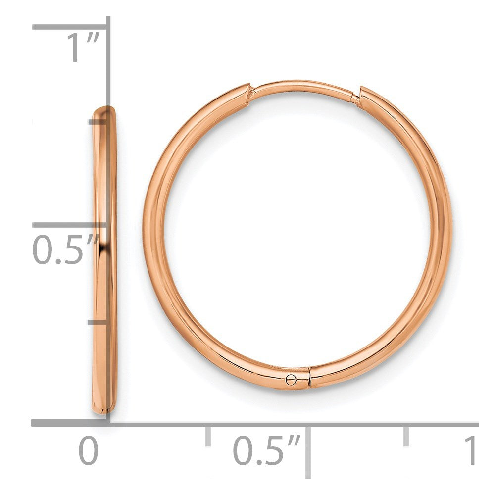 Stainless Steel Polished Rose IP-plated 1.6mm Hinged Hoop Earrings
