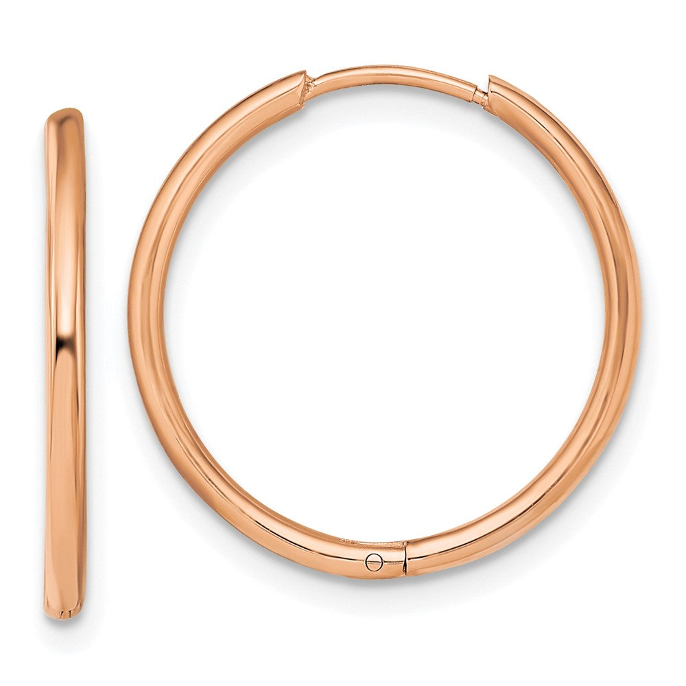 Stainless Steel Polished Rose IP-plated 1.6mm Hinged Hoop Earrings