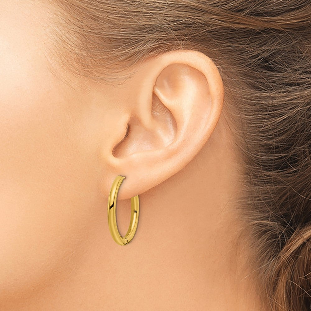 Stainless Steel Polished Yellow IP-plated 3mm Hinged Hoop Earrings