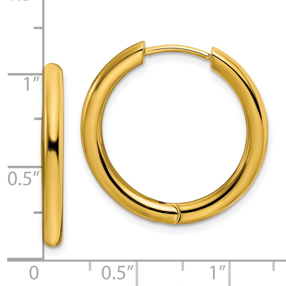 Stainless Steel Polished Yellow IP-plated 3mm Hinged Hoop Earrings