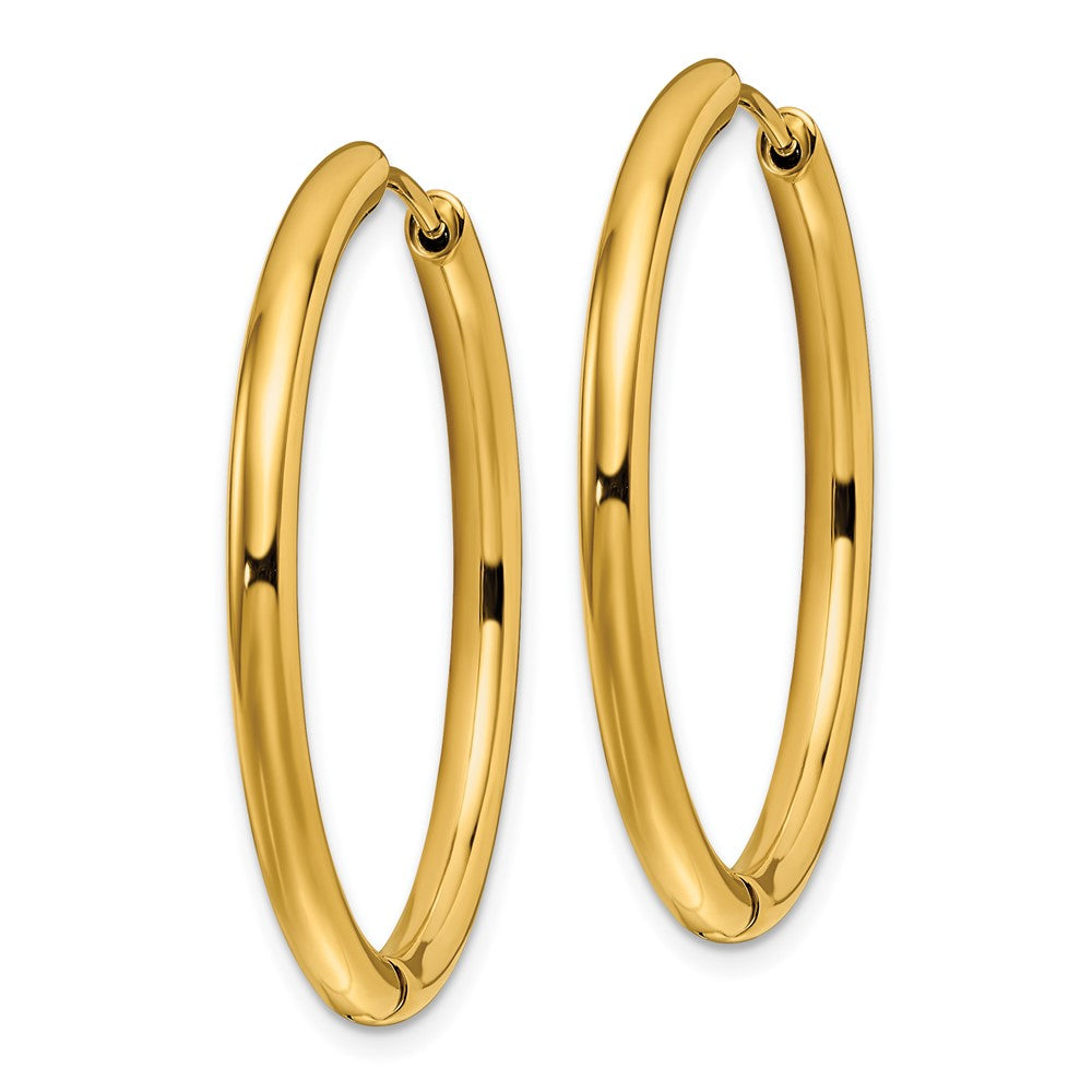 Stainless Steel Polished Yellow IP-plated 3mm Hinged Hoop Earrings