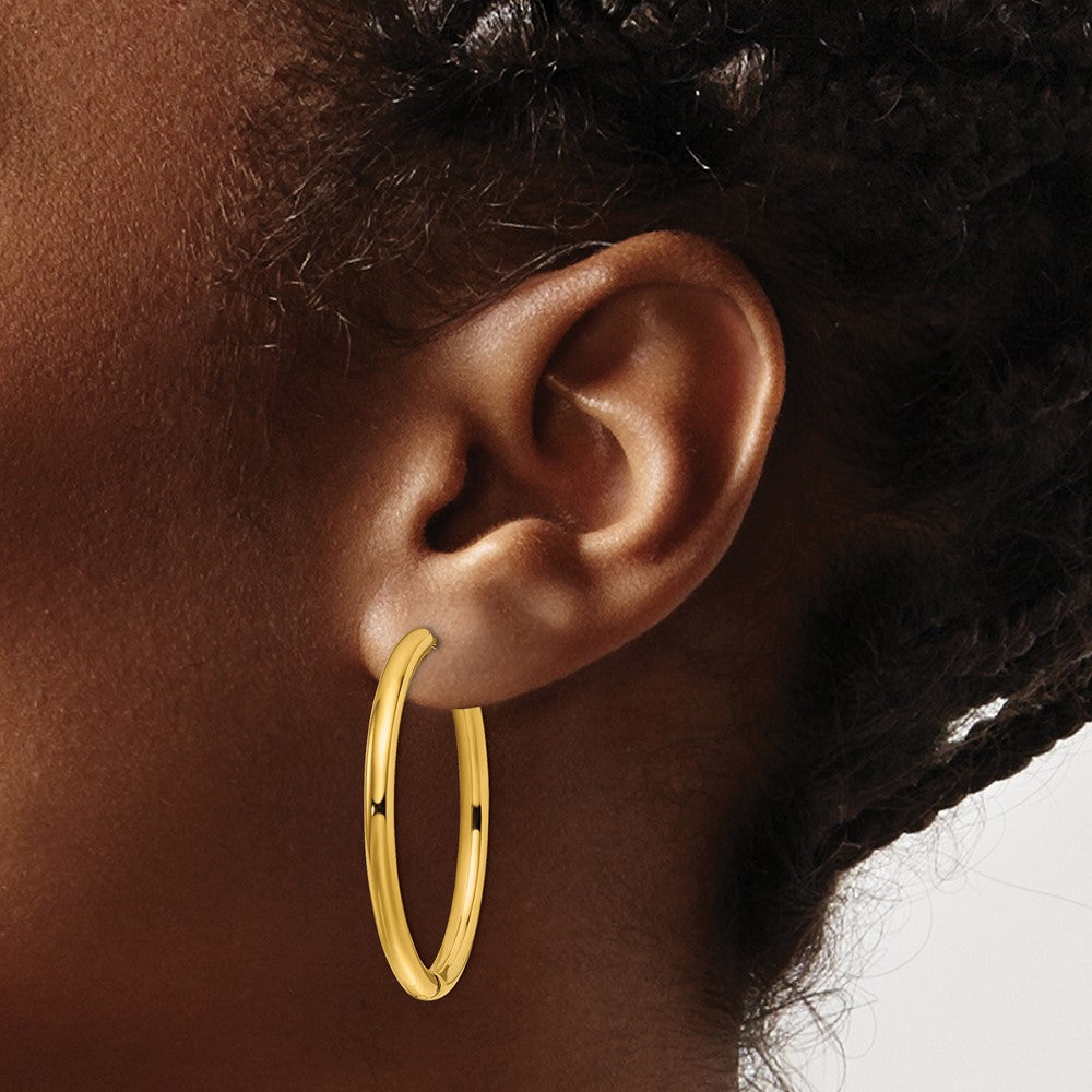 Stainless Steel Polished Yellow IP-plated 3mm Hinged Hoop Earrings