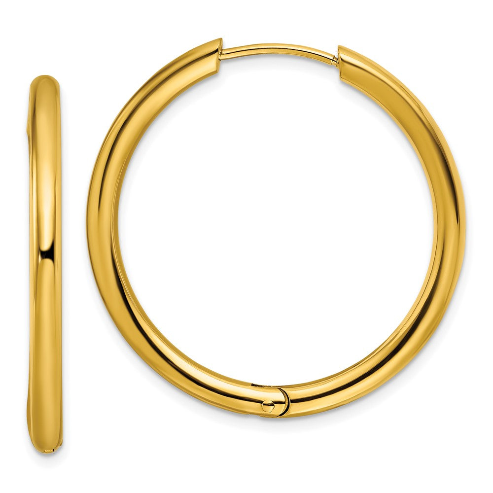 Stainless Steel Polished Yellow IP-plated 3mm Hinged Hoop Earrings