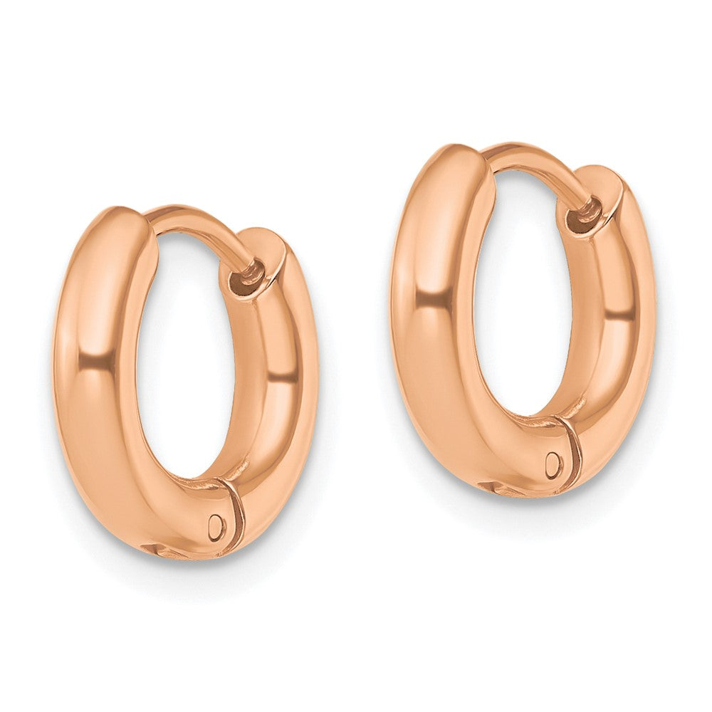 Stainless Steel Polished Rose IP-plated 3mm Hinged Hoop Earrings